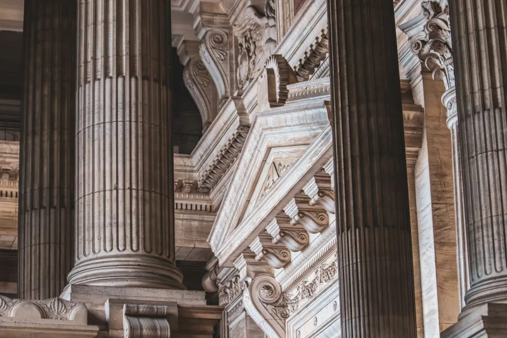Neoclassical courthouse columns - criminal defense against rape charges in Austria